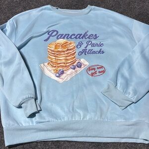 Blue Graphic Sweatshirt with Pancakes Design
